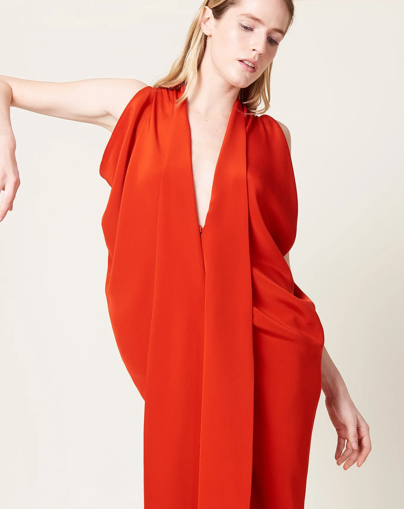 Eve Long Foil Dress in Lucky Red