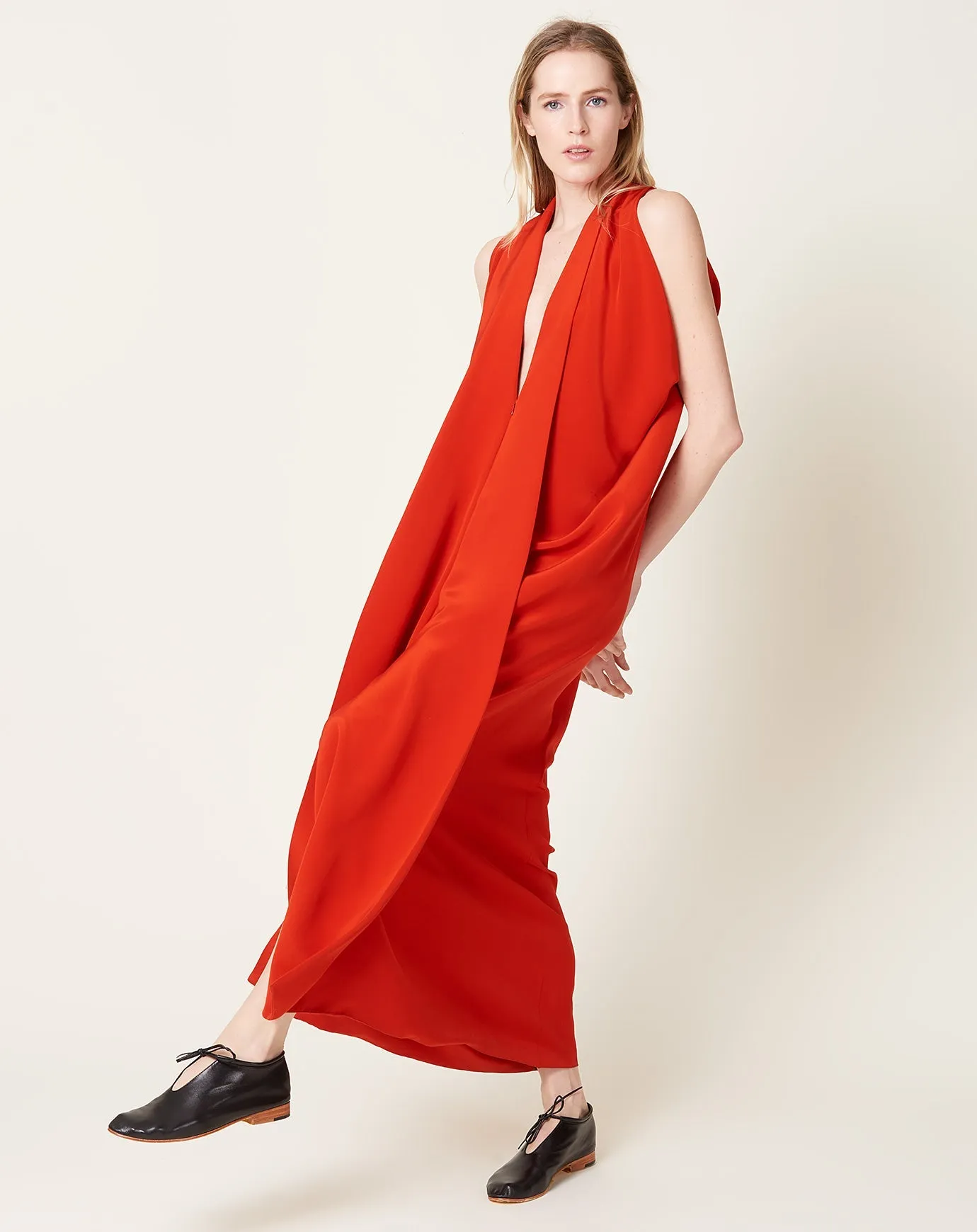 Eve Long Foil Dress in Lucky Red