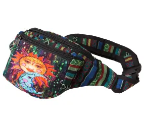 Funky Hip Bag, Green Hippy Design, Cotton Fanny Pack, Zipper Pockets