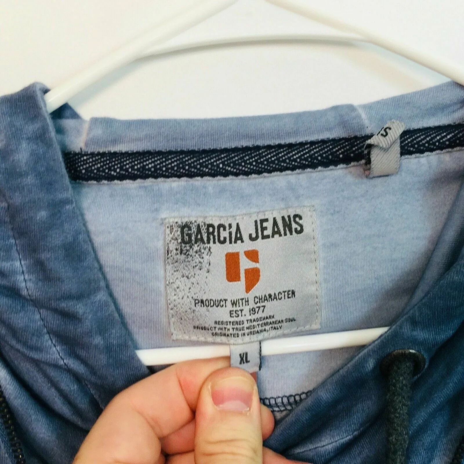 Garcia Jeans Men's Acid Washed Hoodie Sweatshirt | XL | Blue | Slim Fit | 100% Cotton | EUC