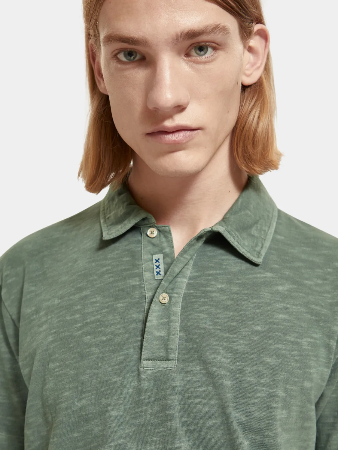 Garment-dyed jersey polo shirt