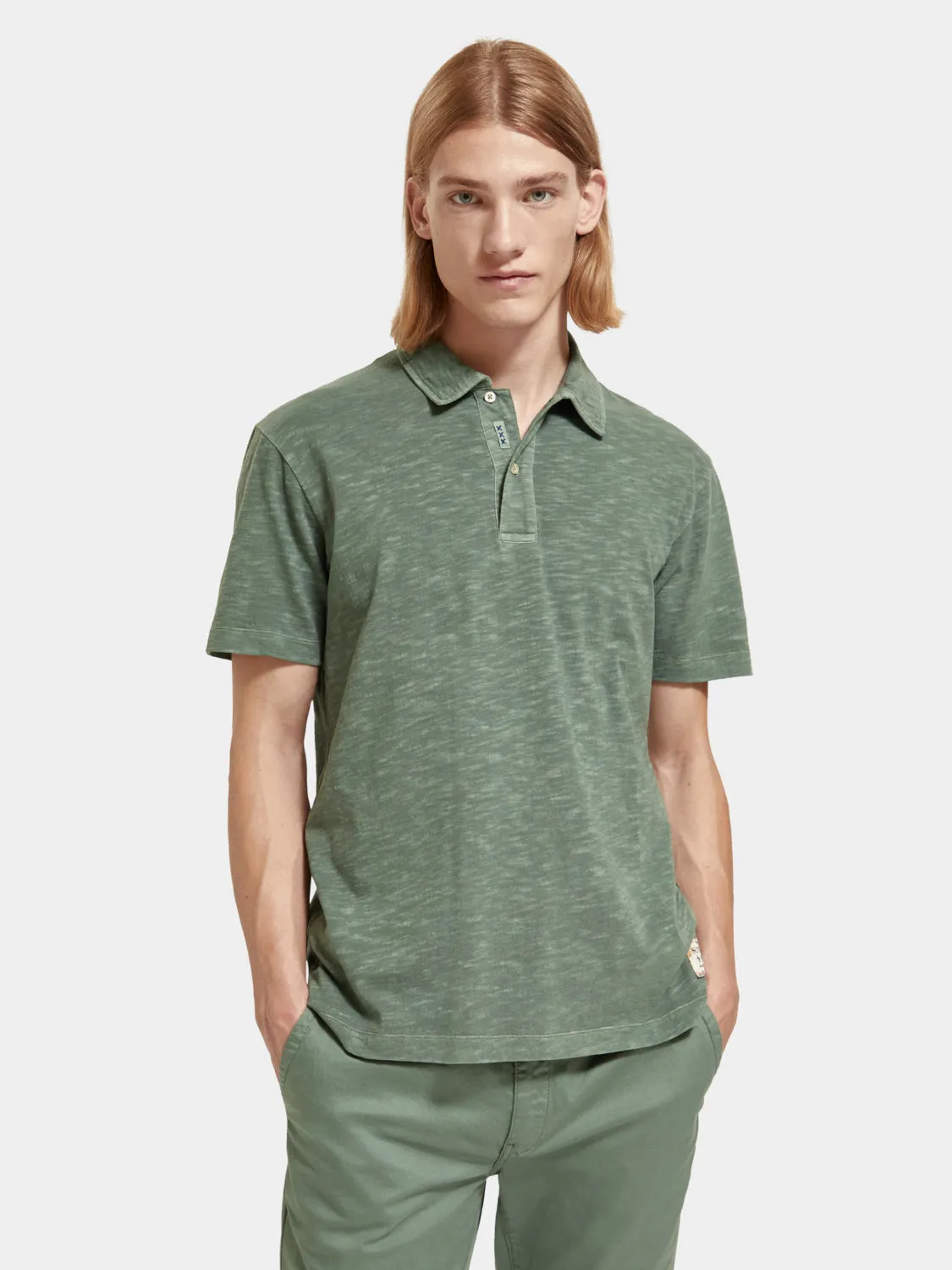 Garment-dyed jersey polo shirt