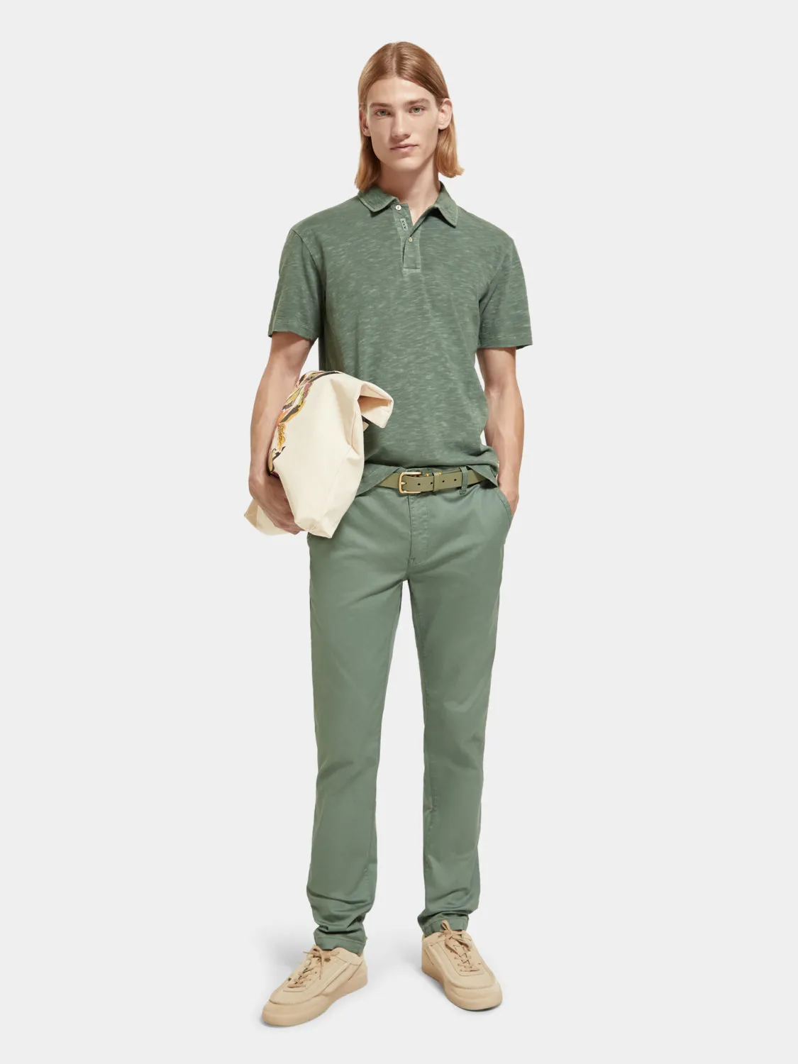 Garment-dyed jersey polo shirt