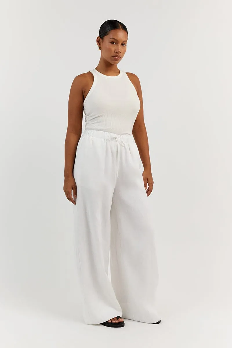 GINA WHITE LINEN ELASTIC WAIST PANT