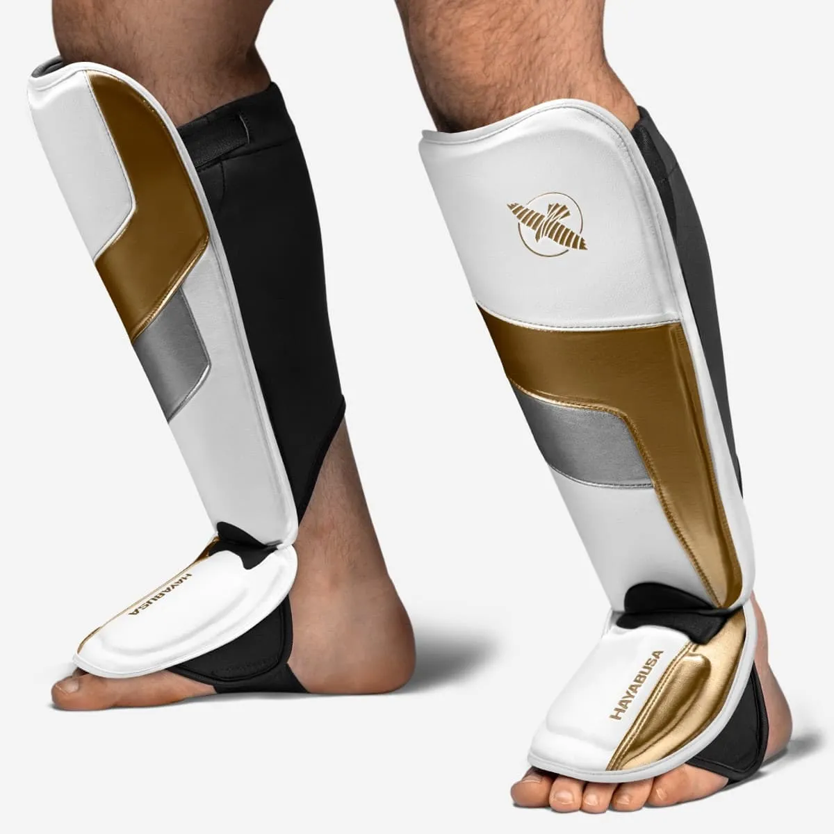 HAYABUSA T3 FULL SHIN GUARDS - WHITE/GOLD