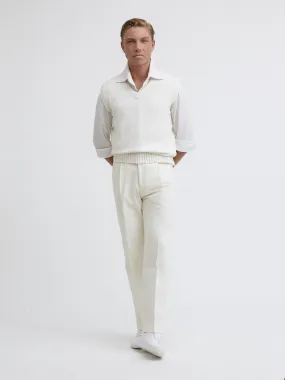 Ivory Cotton Silk V-Neck Vest