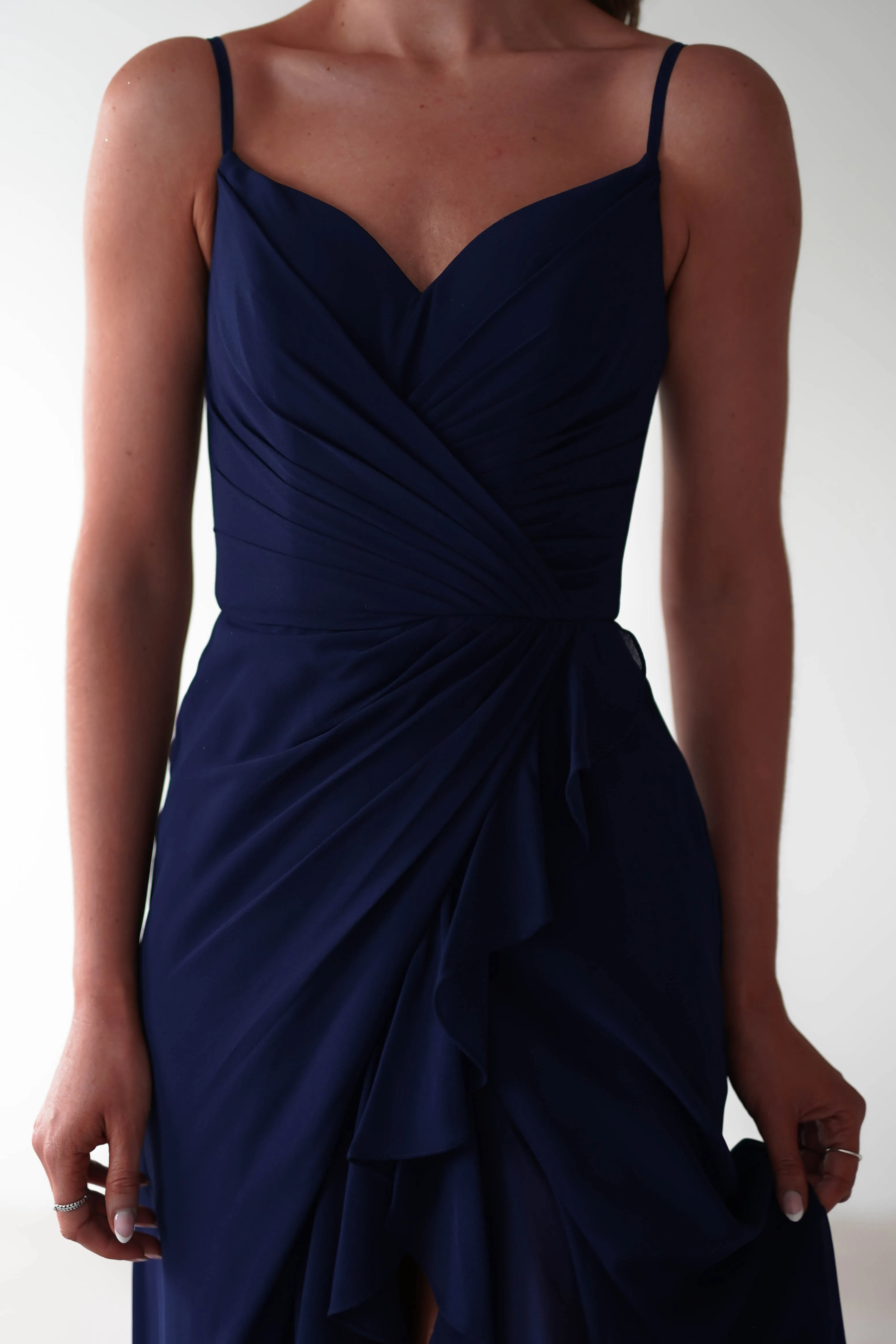 Kendra Ruffle Chiffon Maxi Dress | Navy