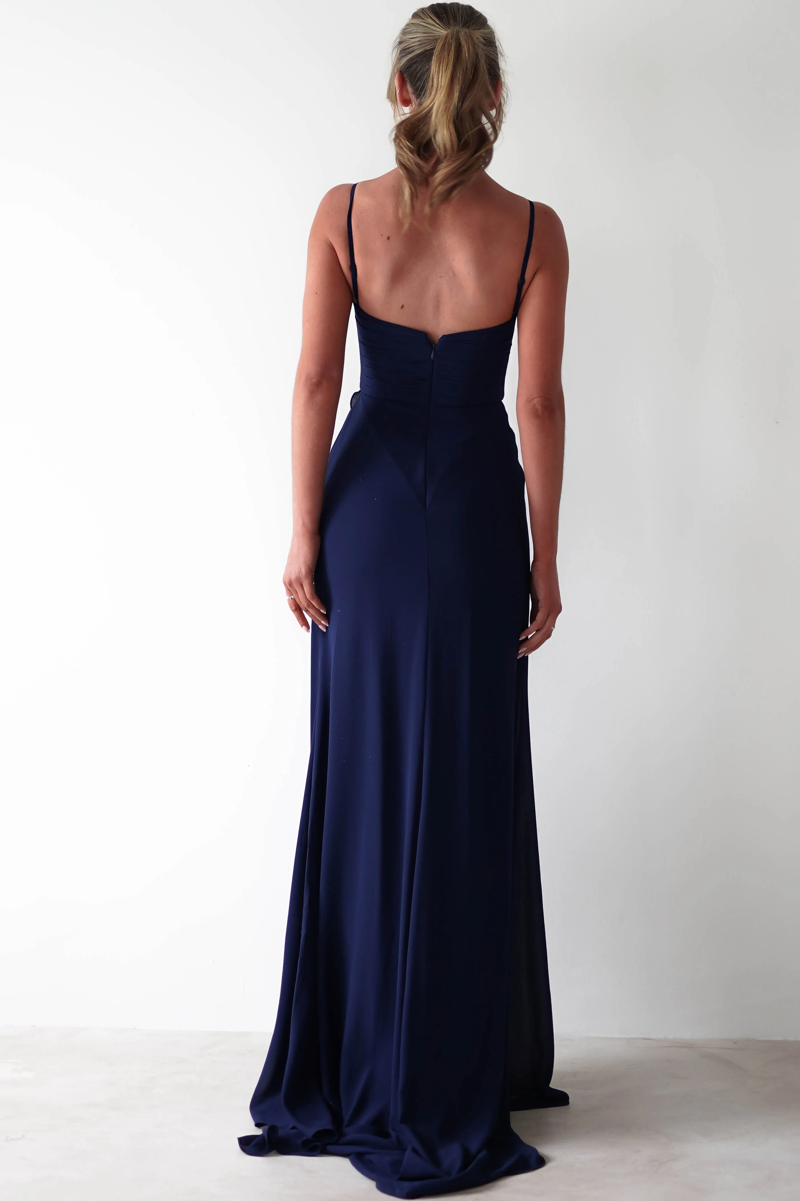 Kendra Ruffle Chiffon Maxi Dress | Navy