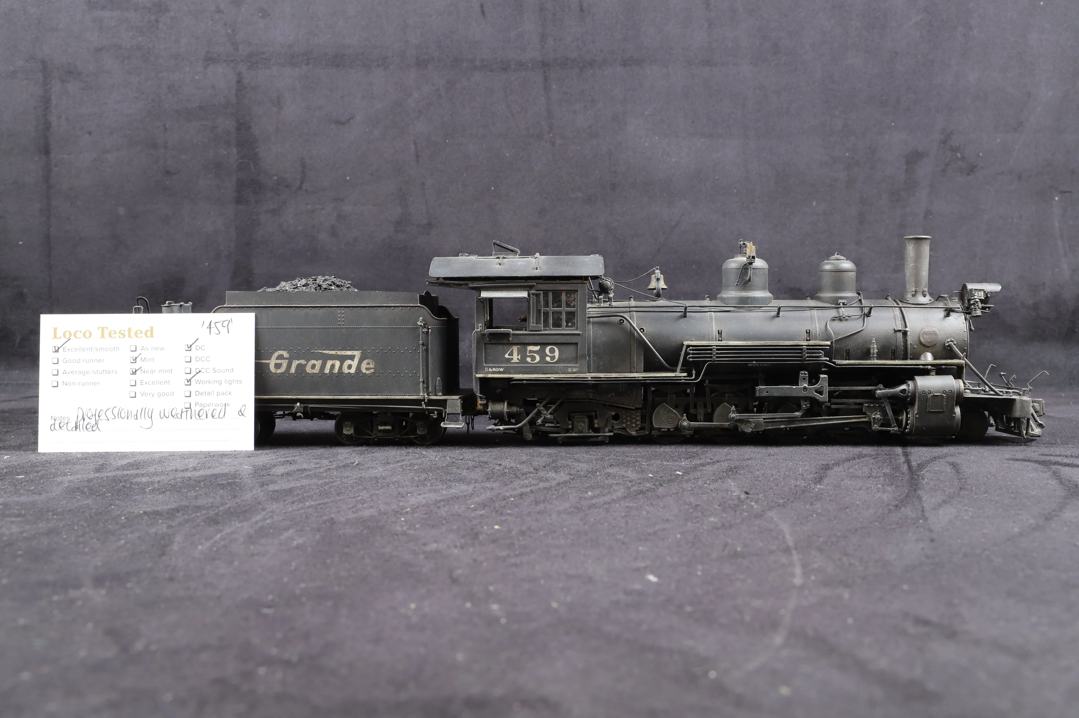 Kodama/PFM On3 D&RGW K-27 2-8-2 '459', Professionally Weathered & Detailed