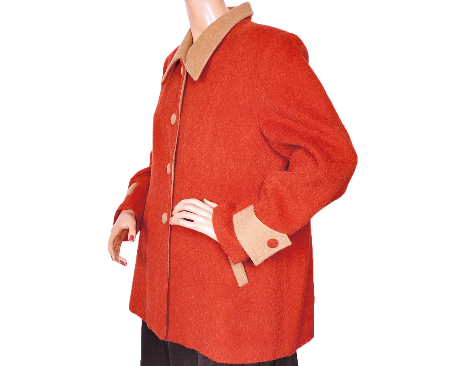 Ladies Wool Outer Jacket Rust Orange & Tan - Alpaca International Wool - L 44