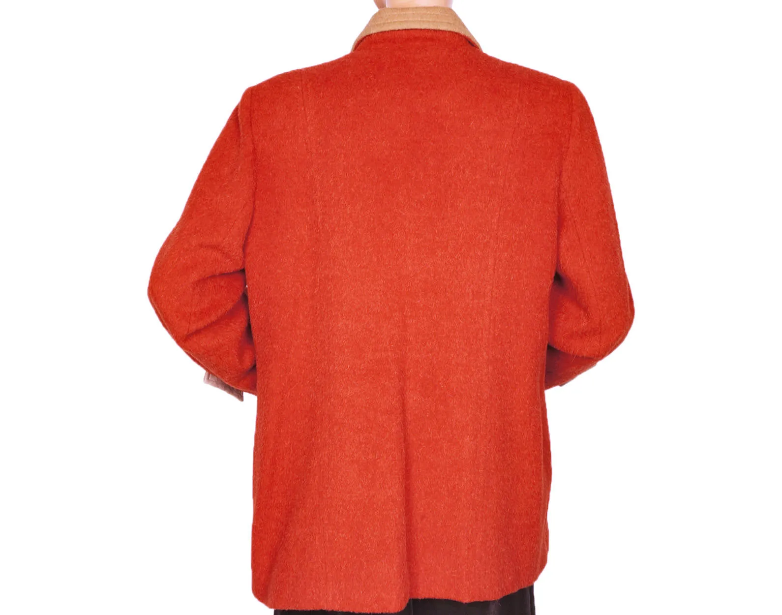 Ladies Wool Outer Jacket Rust Orange & Tan - Alpaca International Wool - L 44