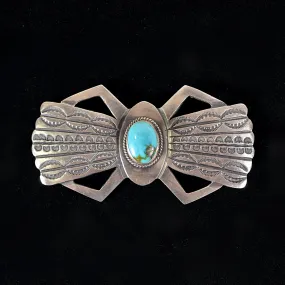 Large Navajo Sterling Silver Turquoise Brooch Pin, MC Martha Cayatineto 23.4 Grams