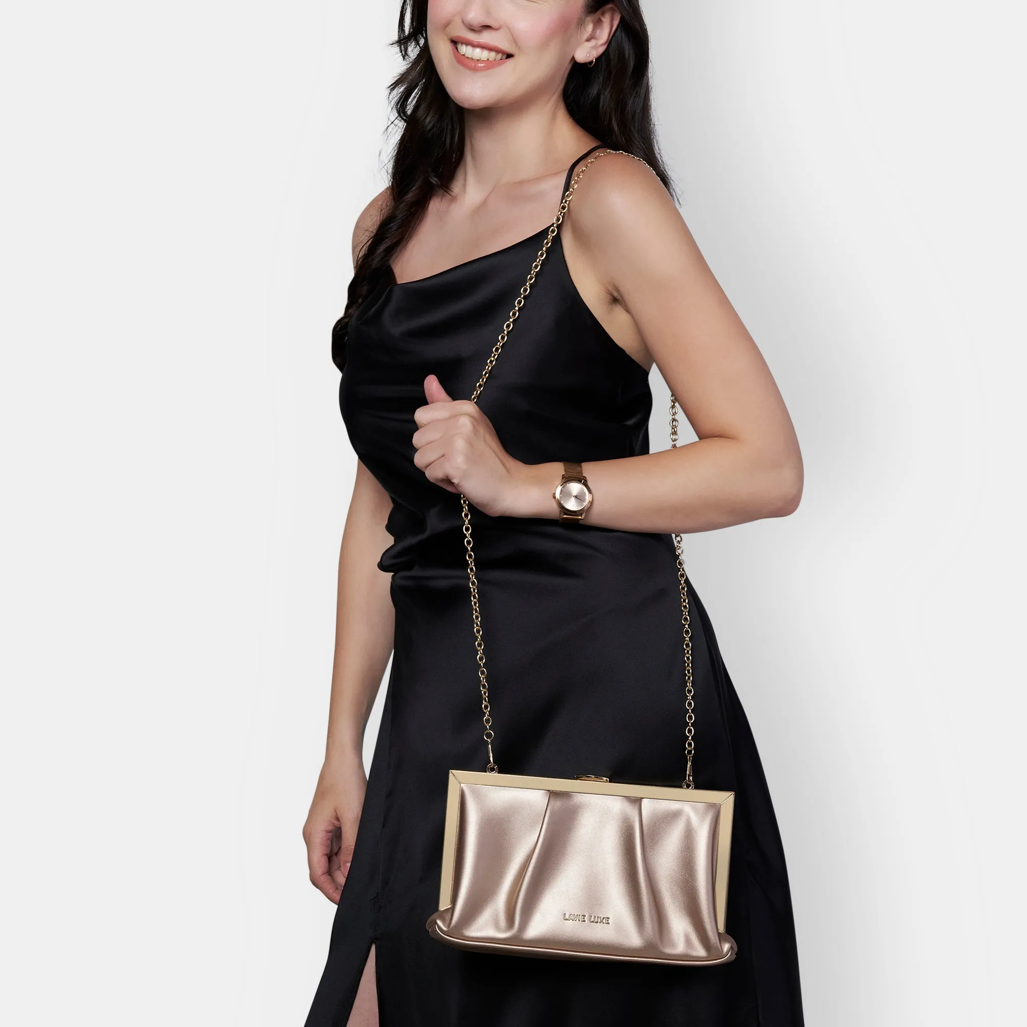 Lavie Luxe Pleatz framed Rose Gold Medium Women's Clutch