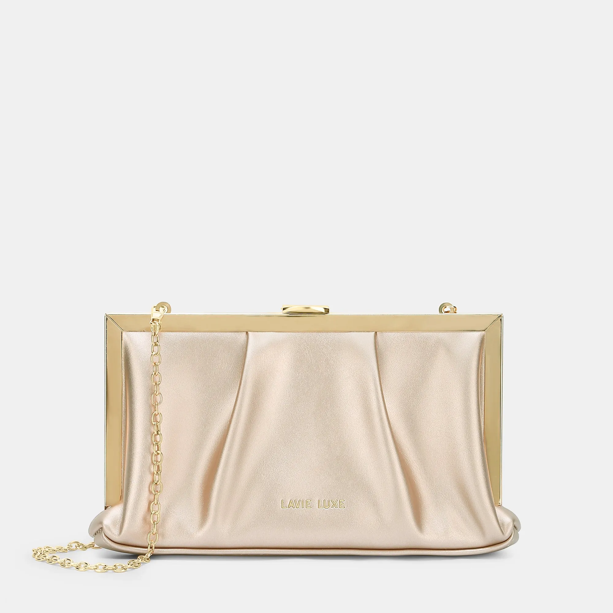 Lavie Luxe Pleatz framed Rose Gold Medium Women's Clutch