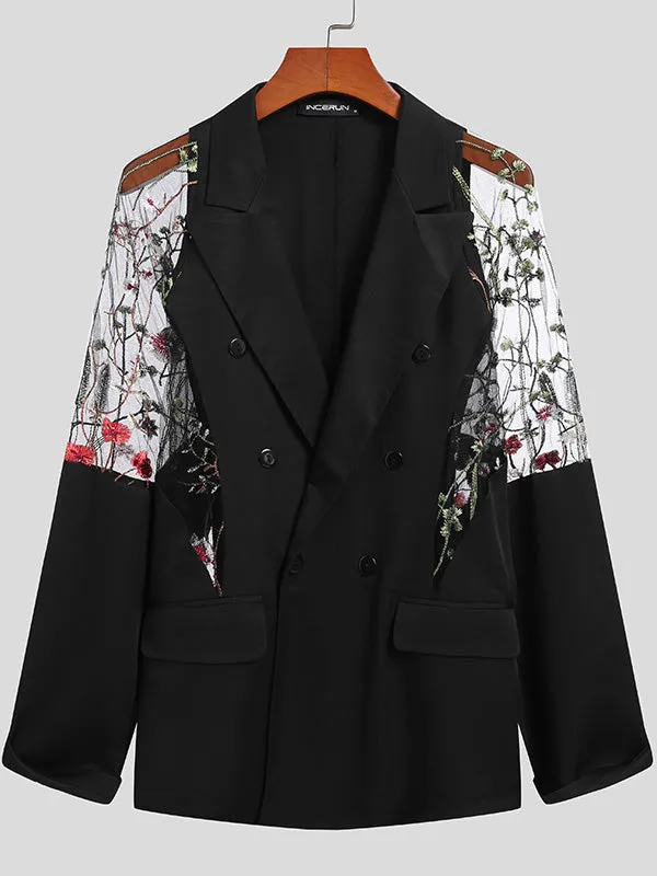 Men's Mesh Patchwork Floral Long-sleeved Jacket SKUI02389