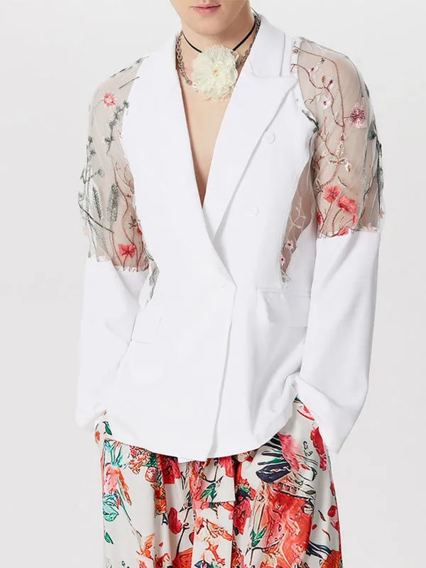 Men's Mesh Patchwork Floral Long-sleeved Jacket SKUI02389
