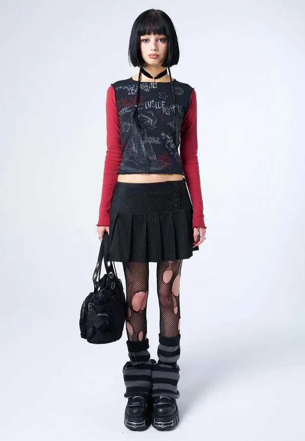 Minga London - Romy Pinstripe Pleated Mini Black - Skirt