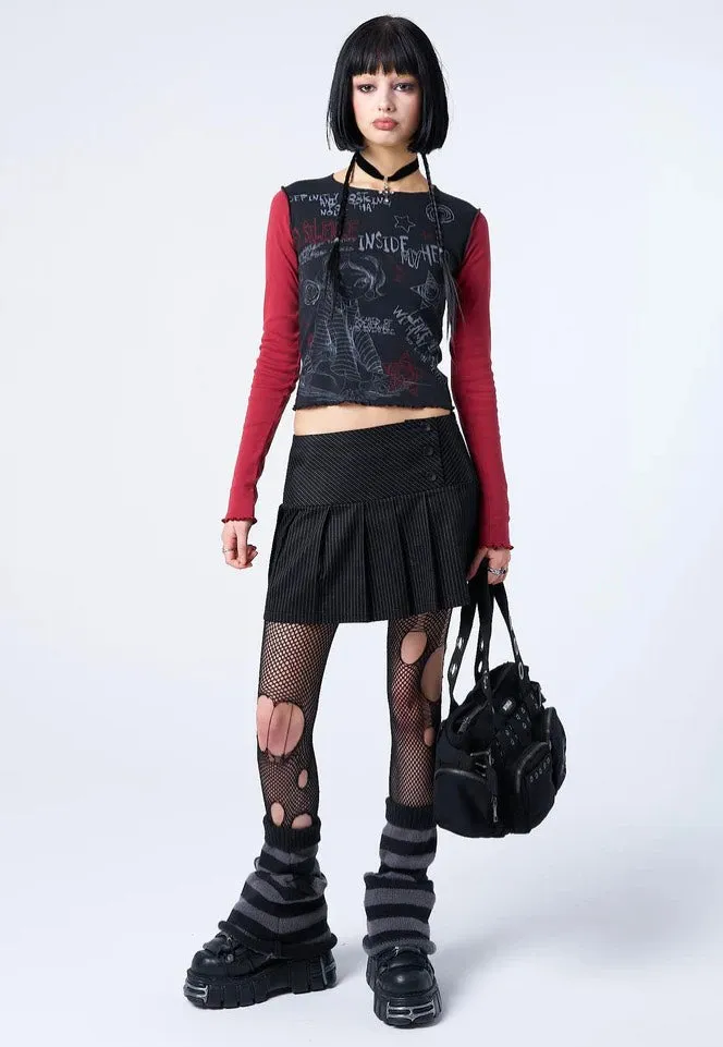 Minga London - Romy Pinstripe Pleated Mini Black - Skirt