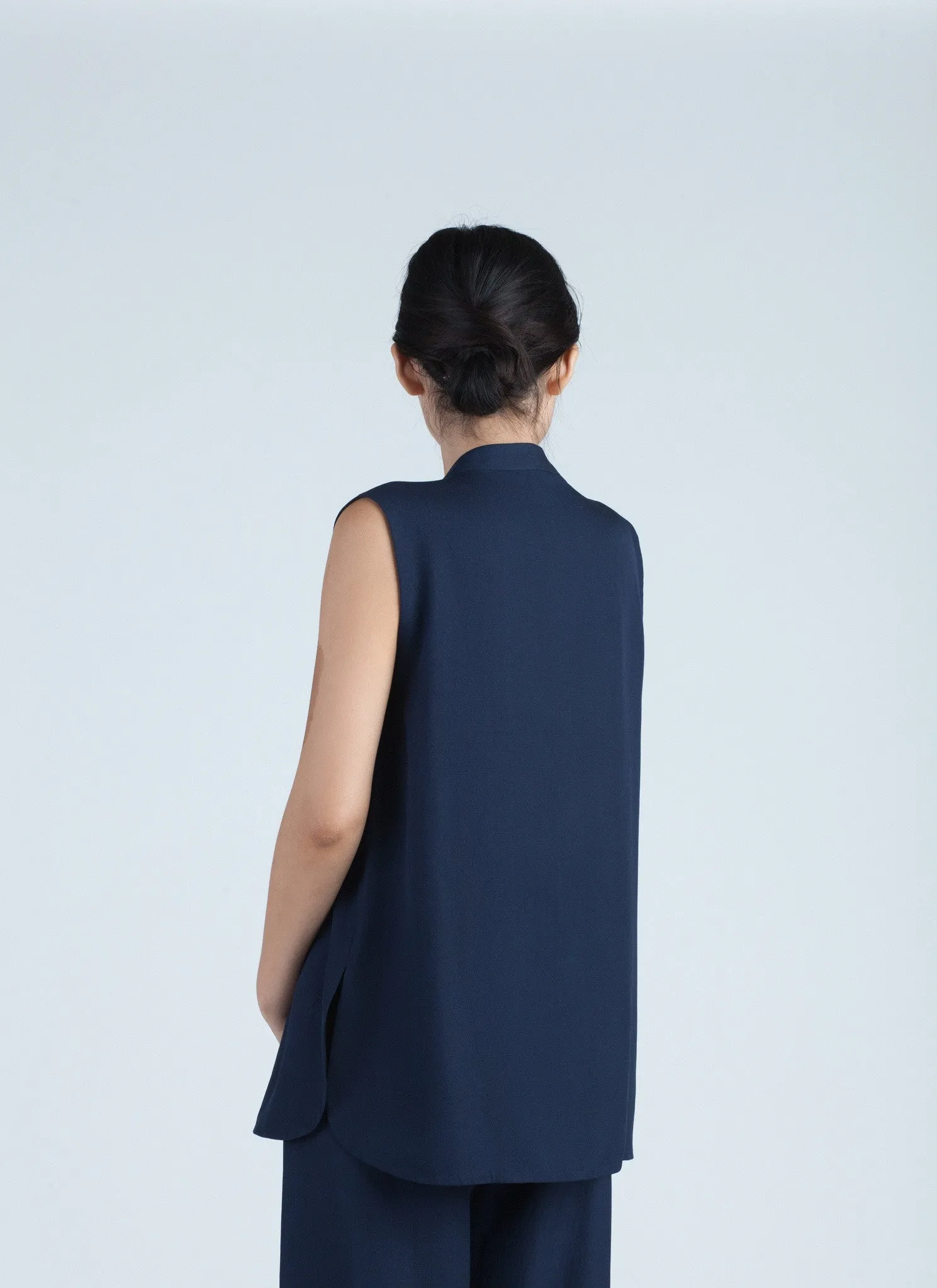 Mollis Cap Sleeve Silk Top - Dark Navy