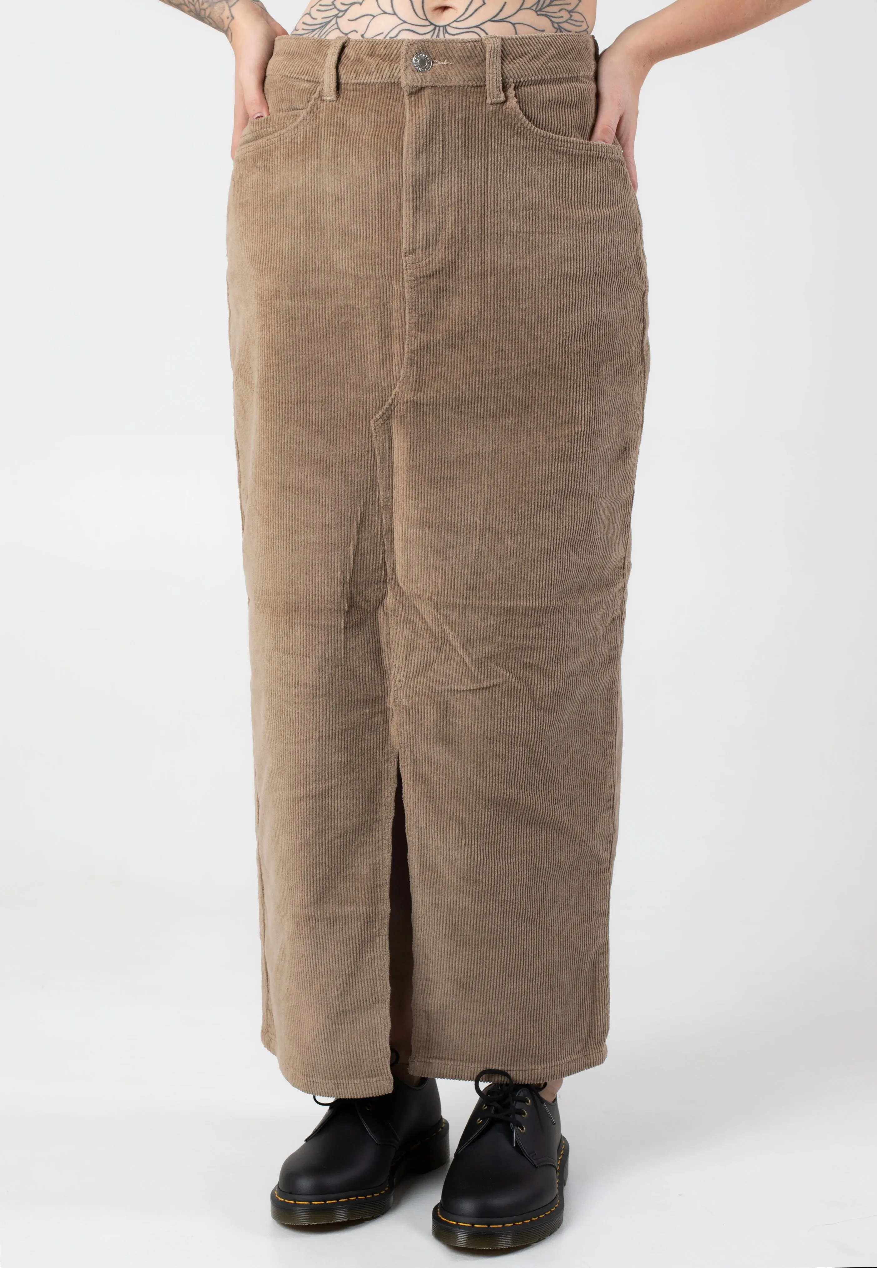 Noisy May - Cord Kath Slit Long Silver Mink - Skirt