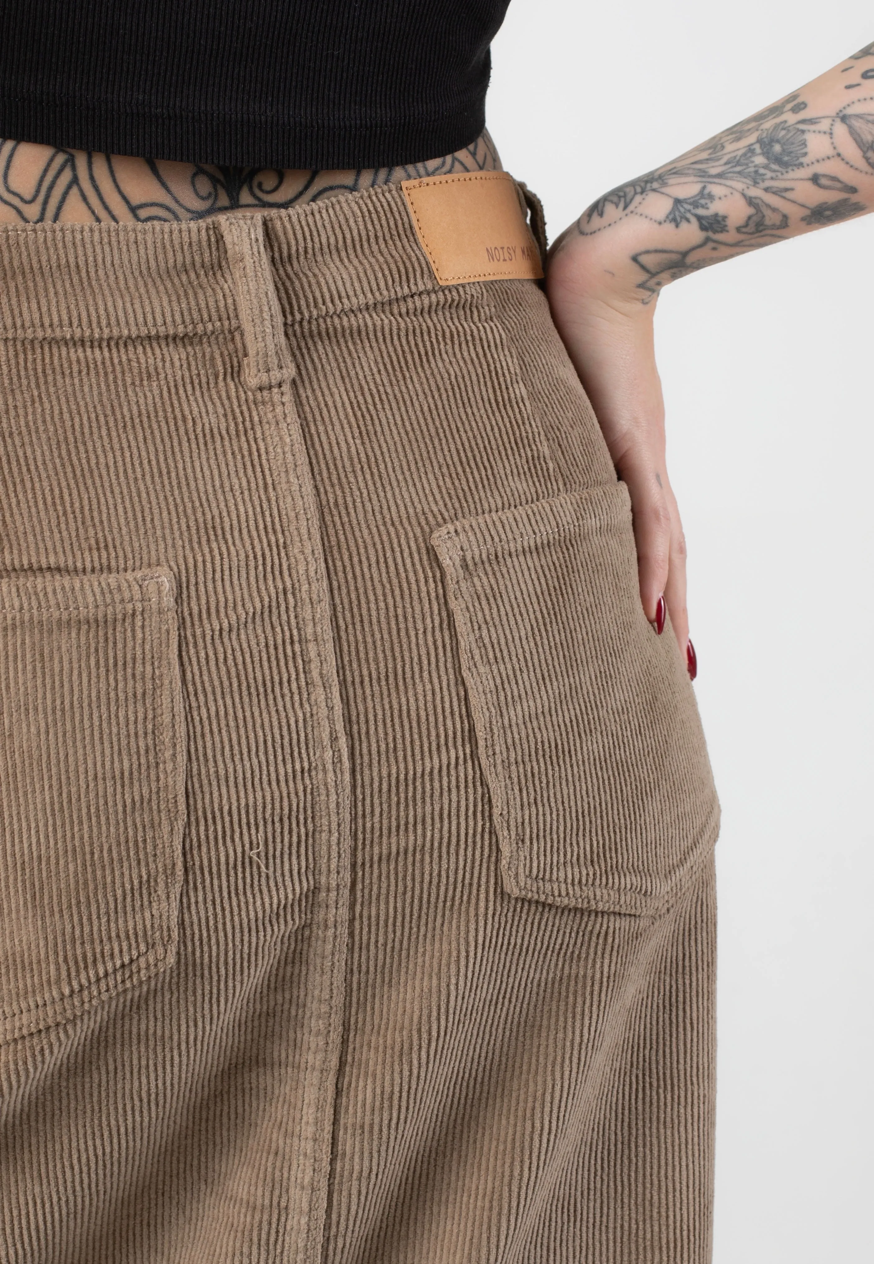 Noisy May - Cord Kath Slit Long Silver Mink - Skirt