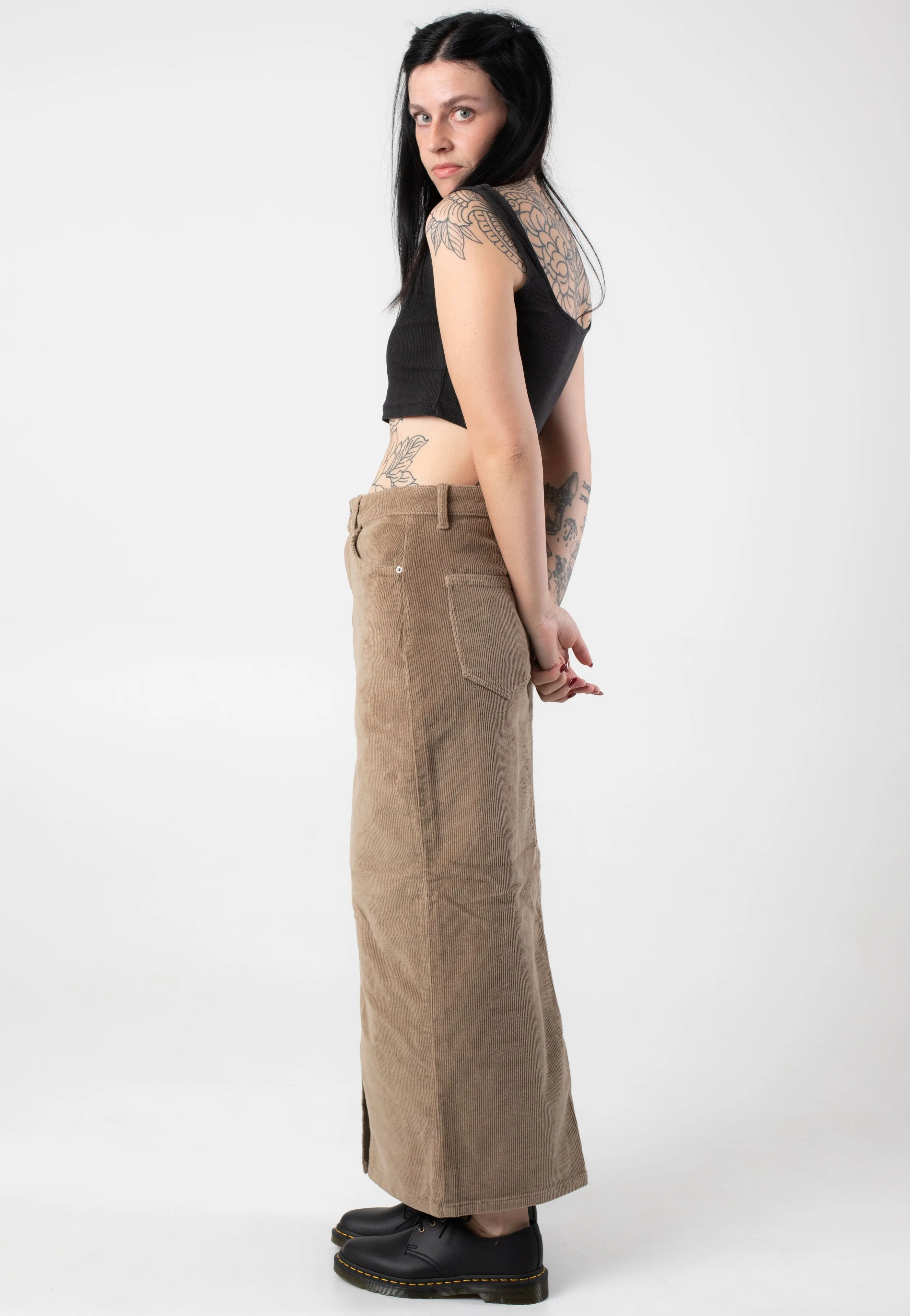 Noisy May - Cord Kath Slit Long Silver Mink - Skirt