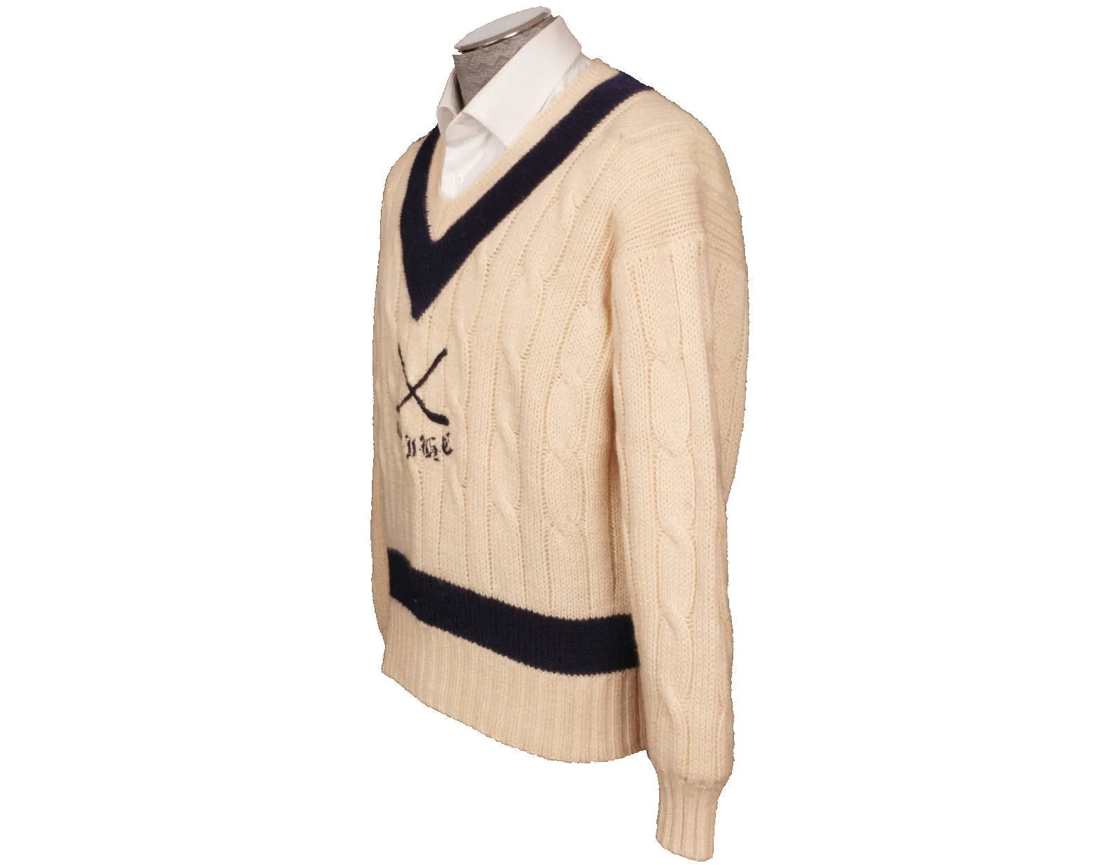 Oxford University Ice Hockey Club Sweater Cricket Style White Pure Wool England Mens Size 44 L