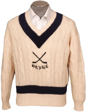 Oxford University Ice Hockey Club Sweater Cricket Style White Pure Wool England Mens Size 44 L