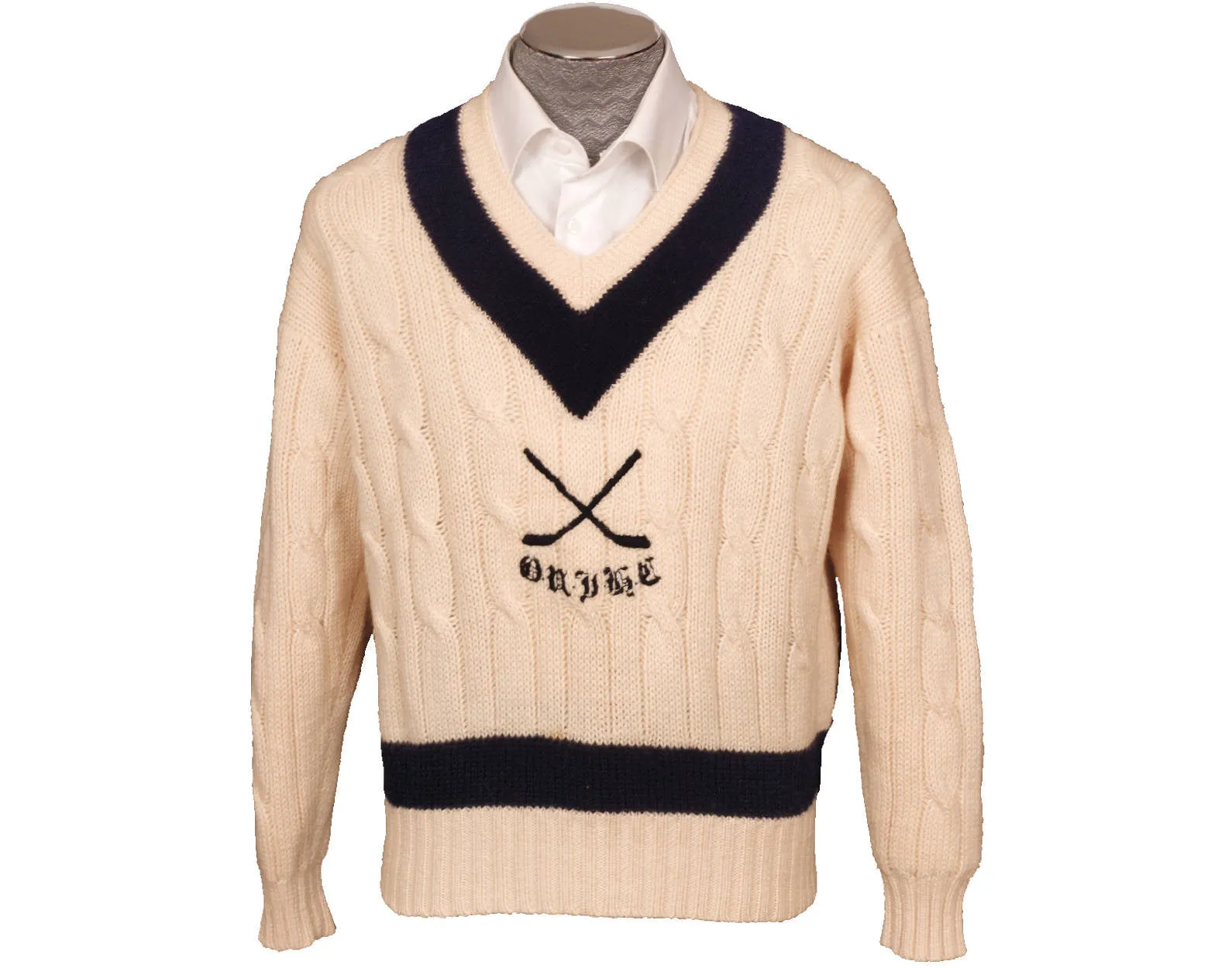 Oxford University Ice Hockey Club Sweater Cricket Style White Pure Wool England Mens Size 44 L