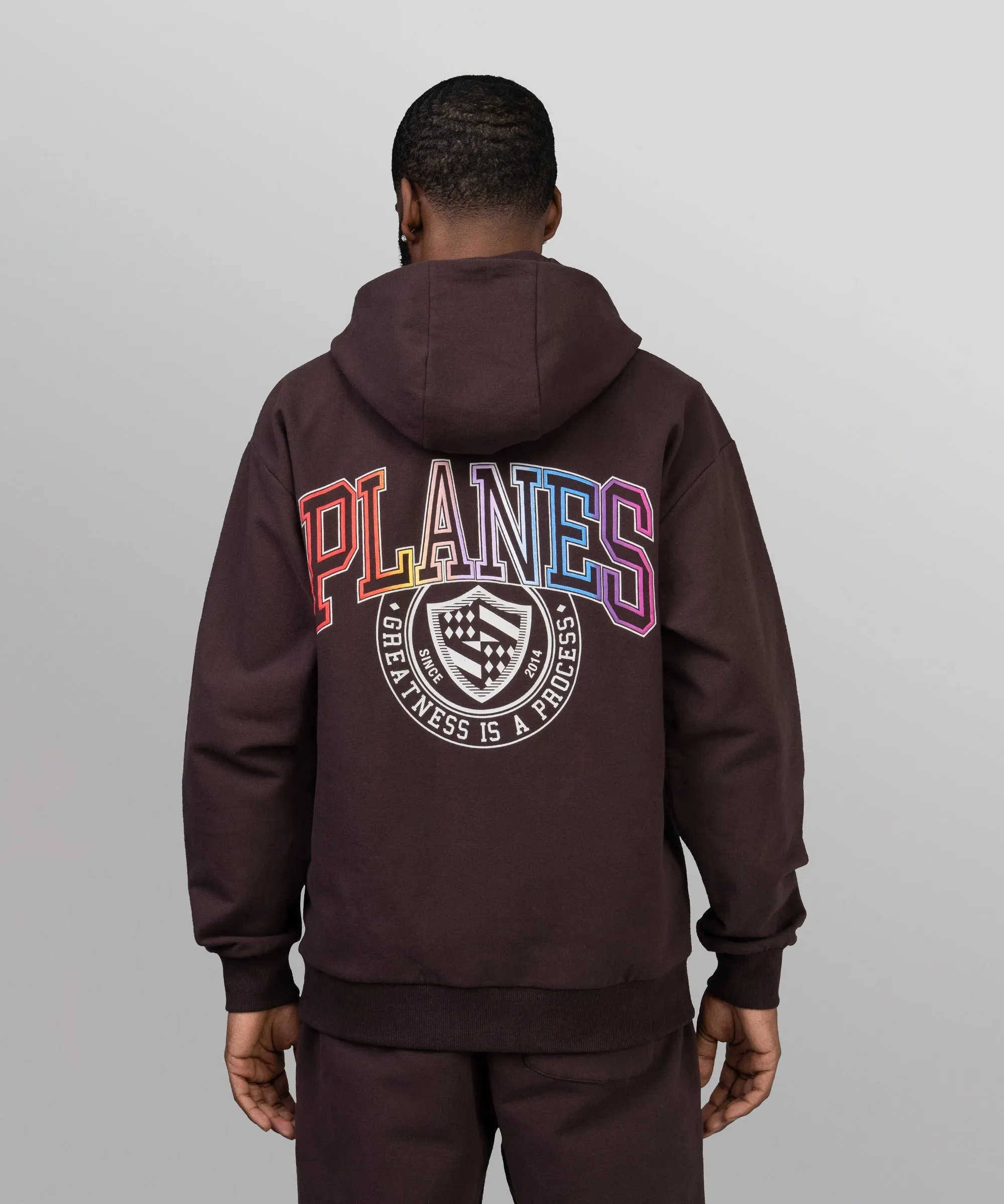 Paper Plane - Collegiate Spectrum Half Zip Drop Shoulder Hoodie - Brown