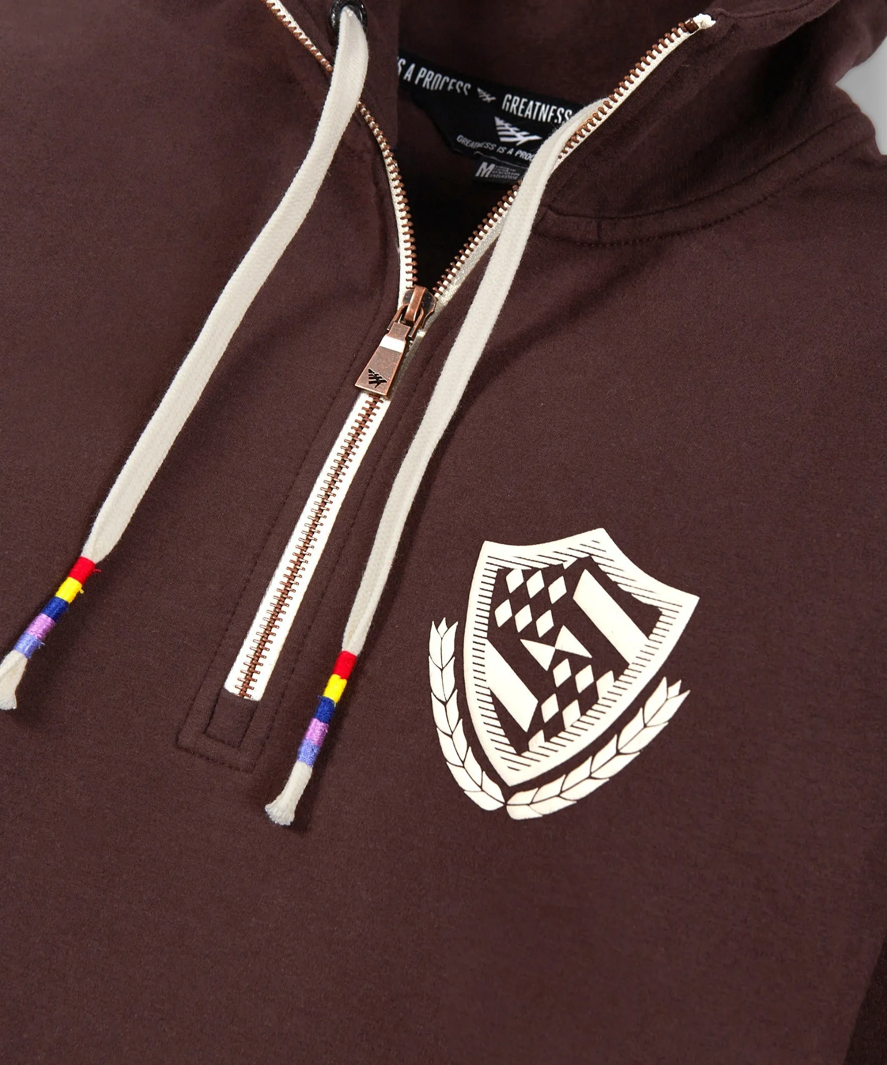 Paper Plane - Collegiate Spectrum Half Zip Drop Shoulder Hoodie - Brown
