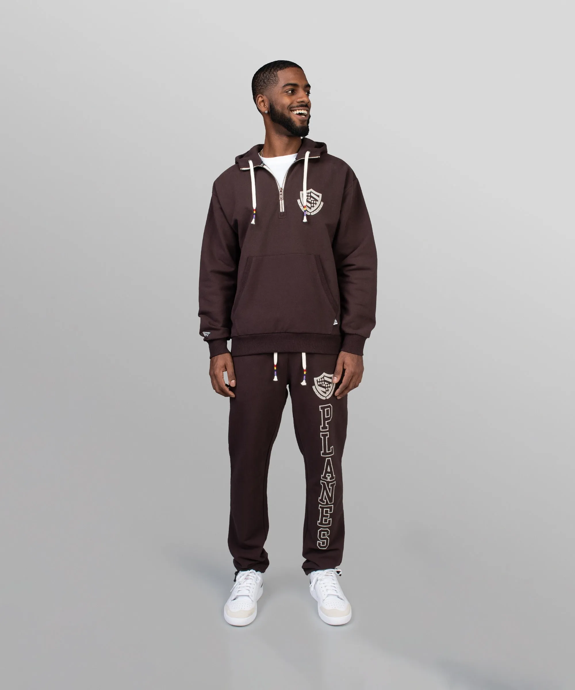 Paper Plane - Collegiate Spectrum Half Zip Drop Shoulder Hoodie - Brown