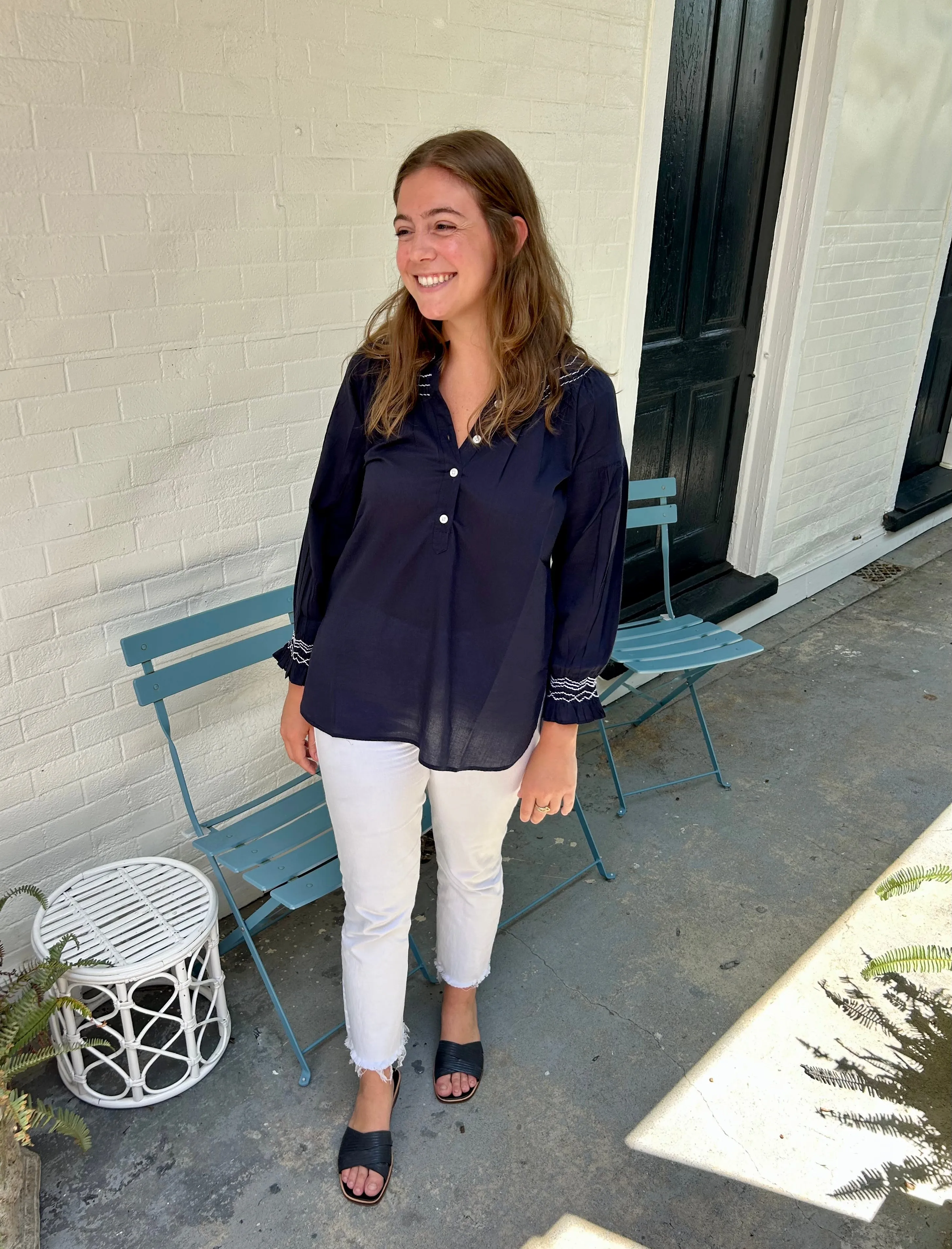 Remy Smocked Shirt Navy
