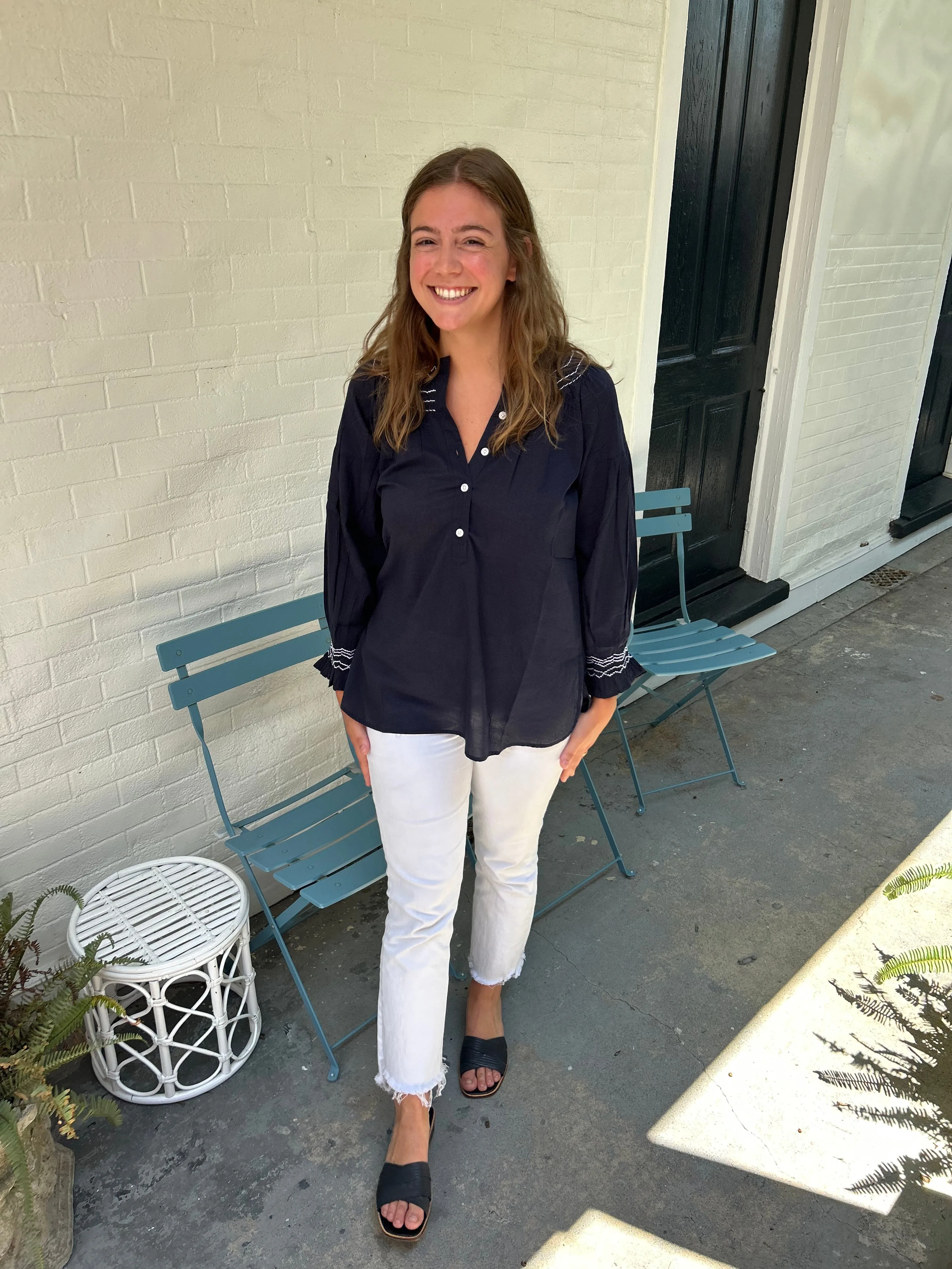 Remy Smocked Shirt Navy