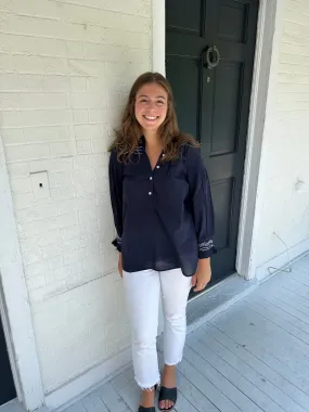 Remy Smocked Shirt Navy