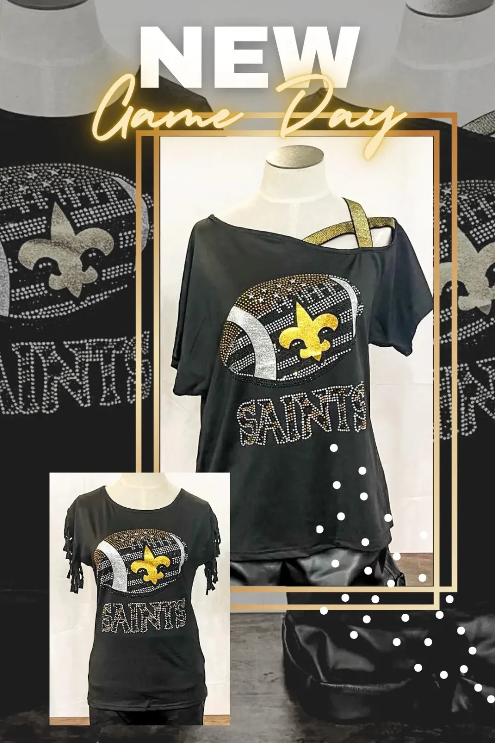 RHINESTONE FOOTBALL FRINGE DETAIL TOP