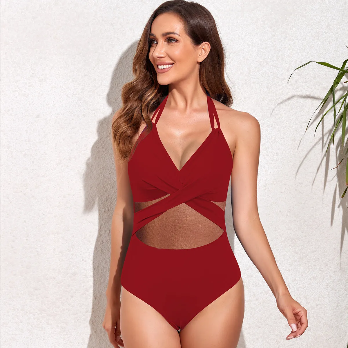 Swimsuit One piece cross top