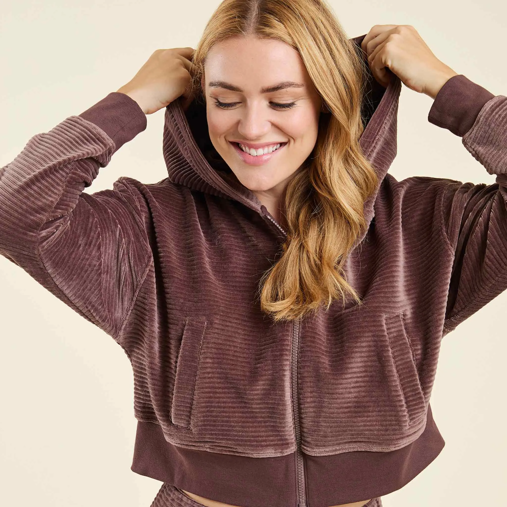 Textured Zip Hoodie | Coffee