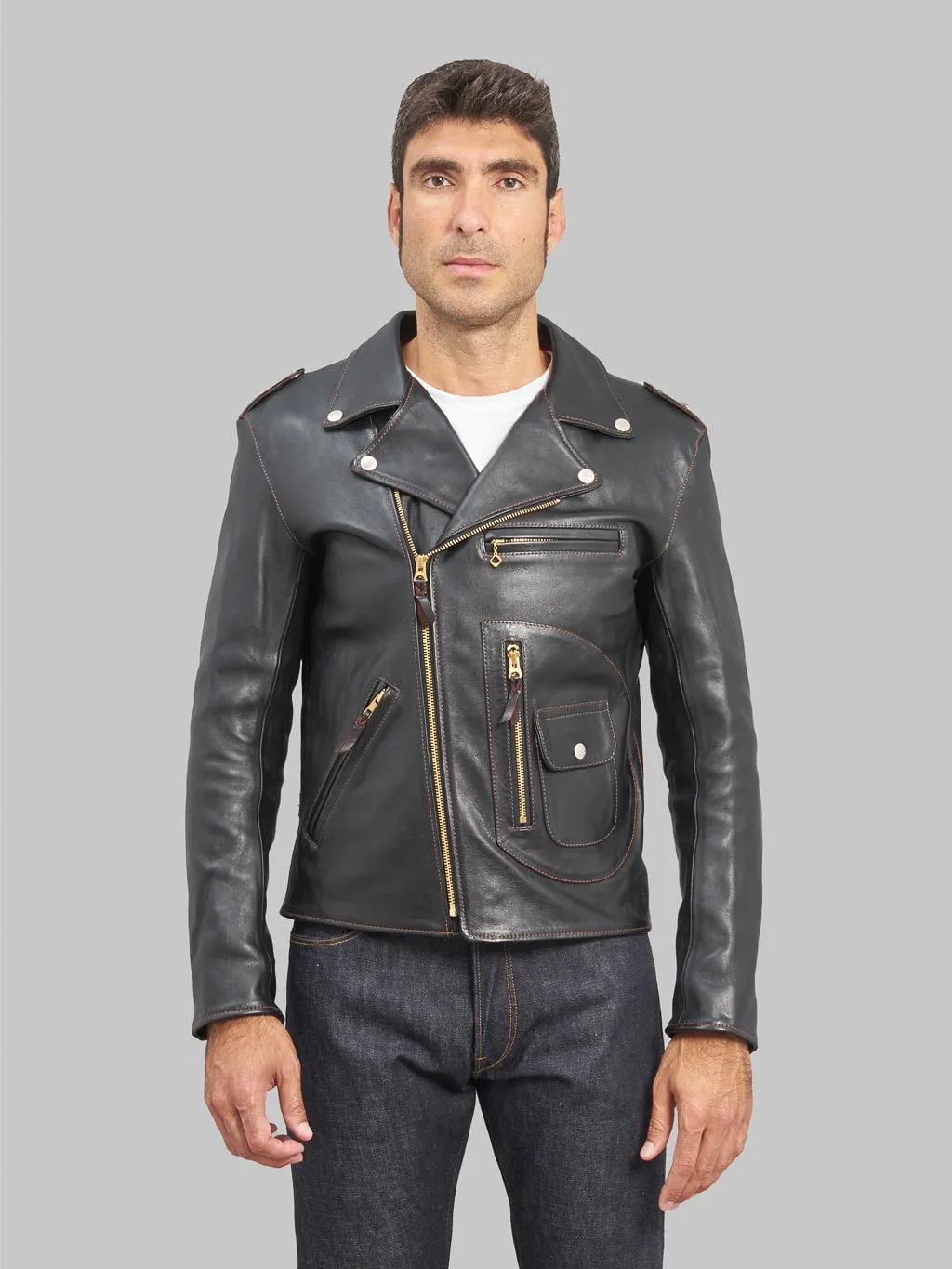 The Flat Head FN-LJ-HW001 Horsehide Double Rider's Jacket Black Aniline