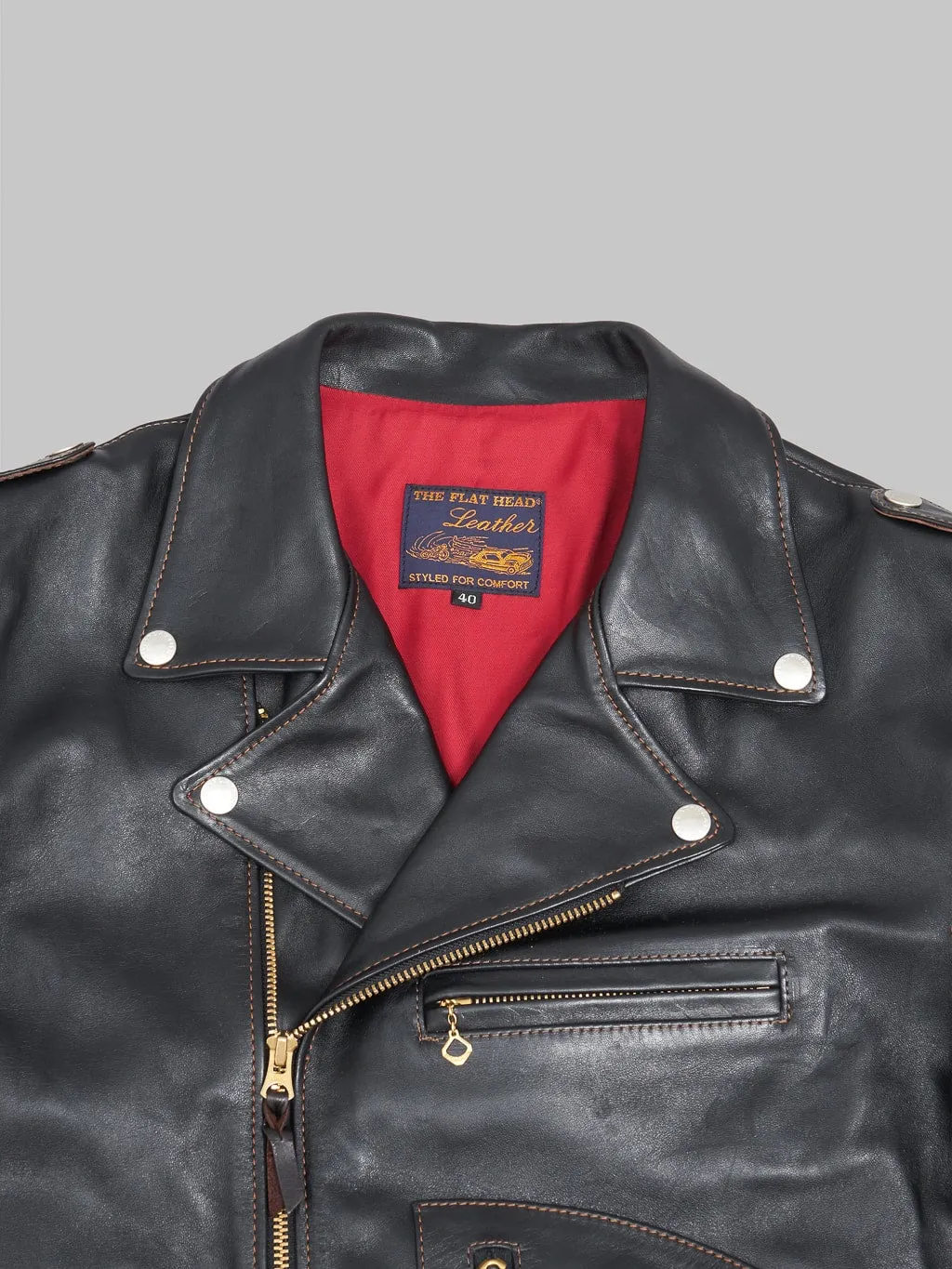 The Flat Head FN-LJ-HW001 Horsehide Double Rider's Jacket Black Aniline