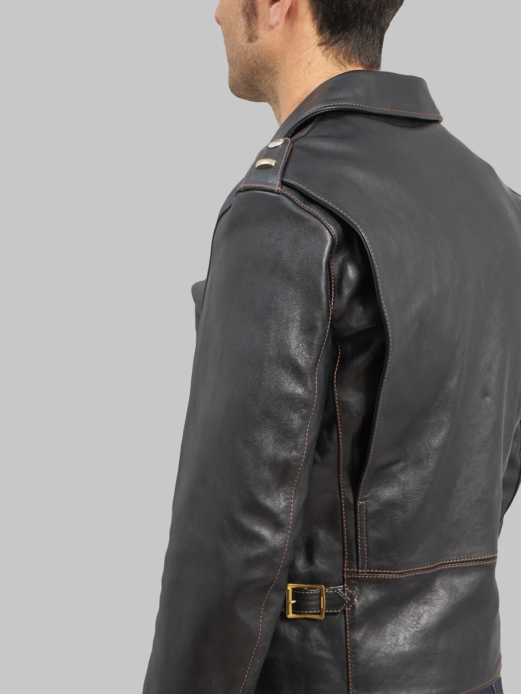 The Flat Head FN-LJ-HW001 Horsehide Double Rider's Jacket Black Aniline