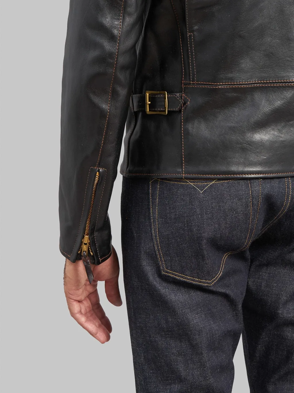 The Flat Head FN-LJ-HW001 Horsehide Double Rider's Jacket Black Aniline
