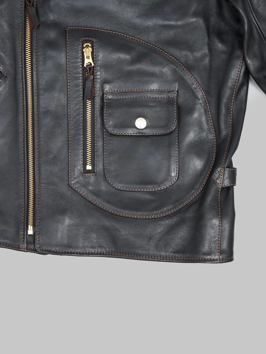 The Flat Head FN-LJ-HW001 Horsehide Double Rider's Jacket Black Aniline