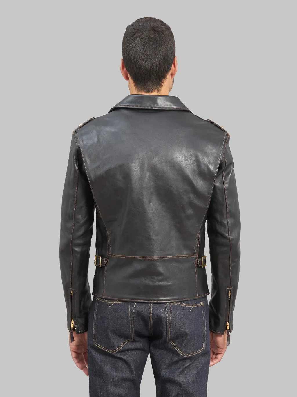 The Flat Head FN-LJ-HW001 Horsehide Double Rider's Jacket Black Aniline