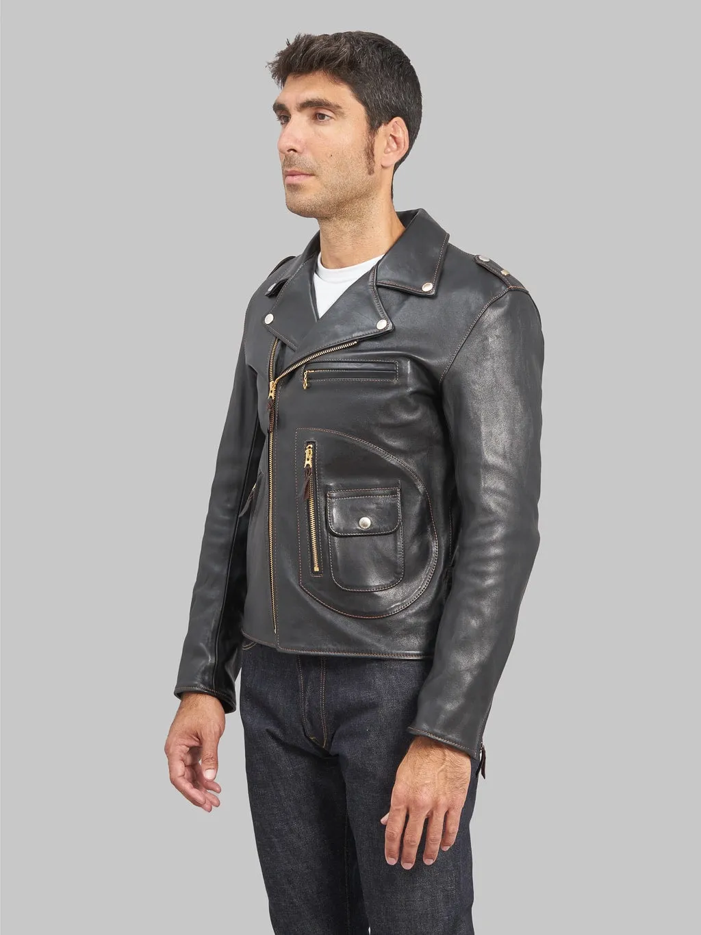 The Flat Head FN-LJ-HW001 Horsehide Double Rider's Jacket Black Aniline
