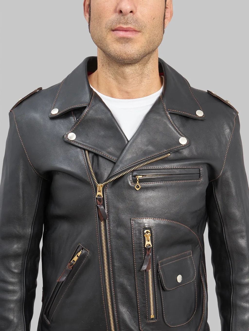 The Flat Head FN-LJ-HW001 Horsehide Double Rider's Jacket Black Aniline