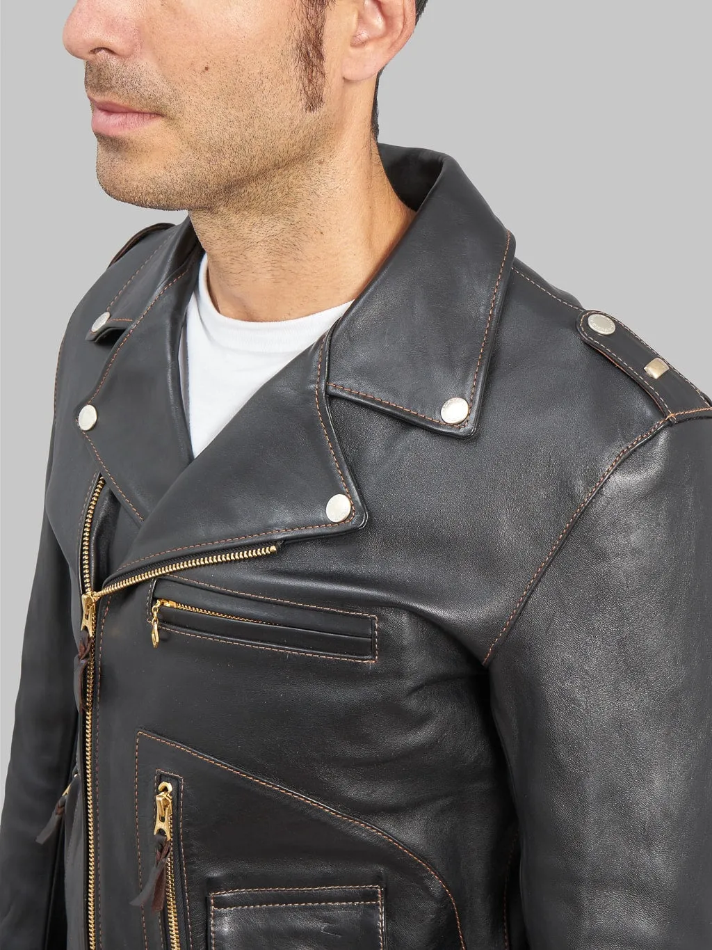 The Flat Head FN-LJ-HW001 Horsehide Double Rider's Jacket Black Aniline