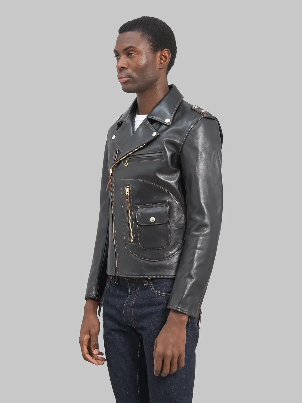 The Flat Head FN-LJ-HW004 Horsehide Double Rider's Jacket Black Semi-Aniline