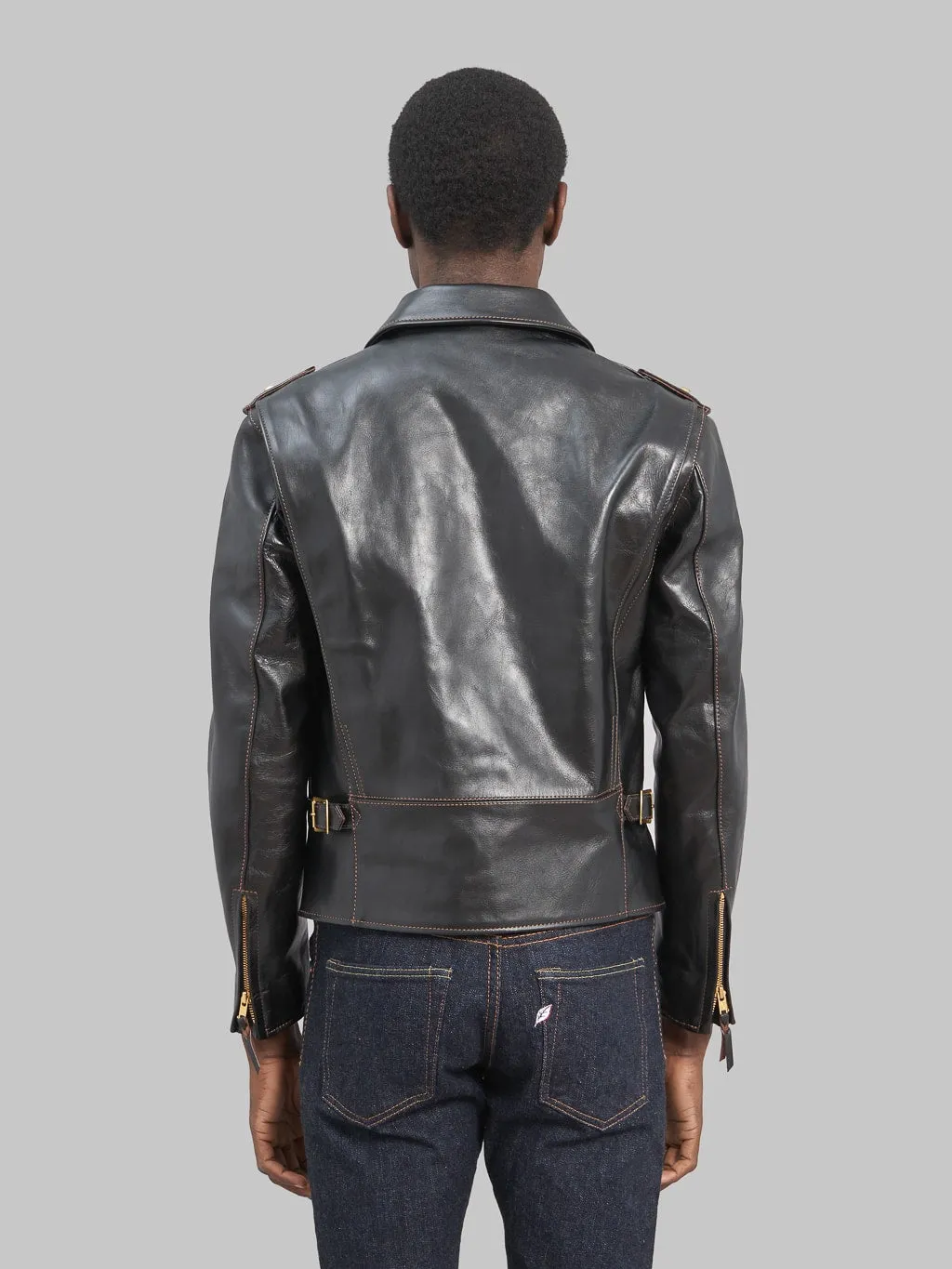 The Flat Head FN-LJ-HW004 Horsehide Double Rider's Jacket Black Semi-Aniline