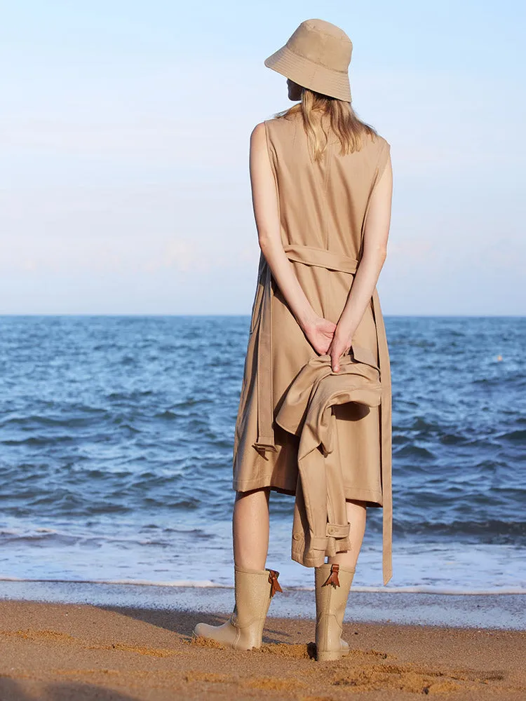 Worsted Woolen Women Trench Coat And Vest Skirt Two-Piece Set